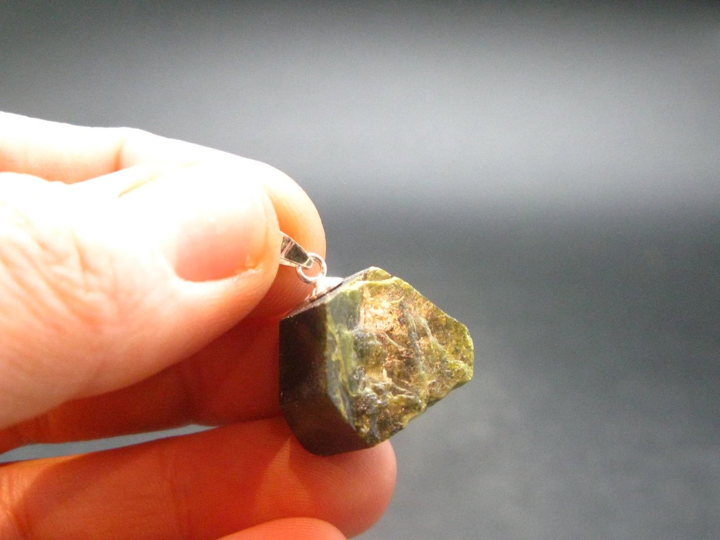Nice Rare Terminated Epidote Crystal Silver Pendant From Peru - 0.8" - 6.31 Grams