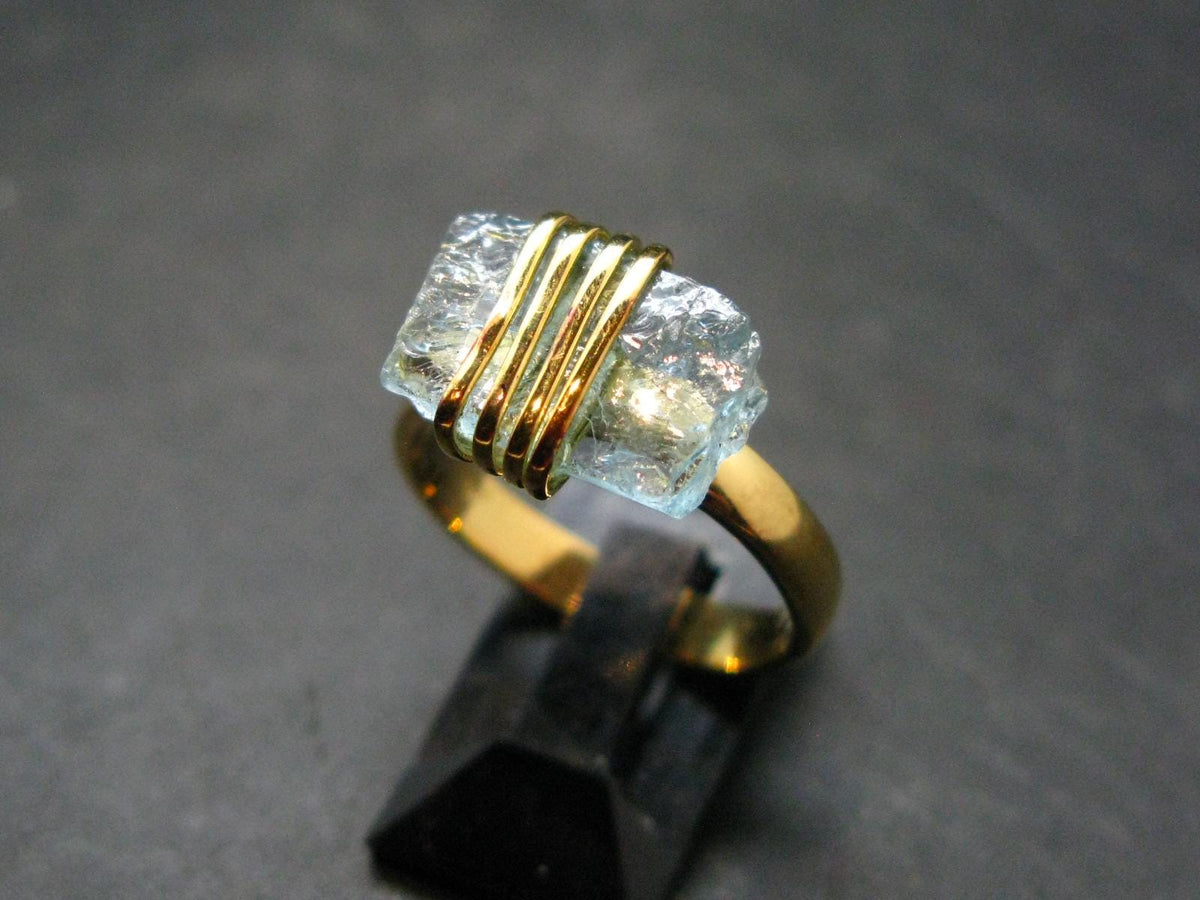 Aquamarine Gem Gold Plated Sterling Silver Ring - Size 8 - 3.83 Grams