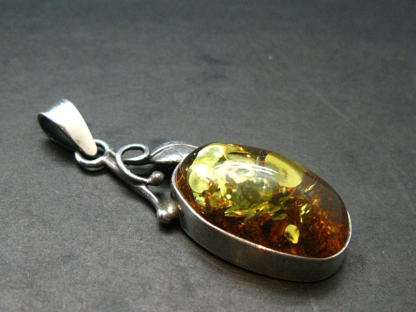 Natural Baltic Amber 925 Silver Pendant - 2.1"