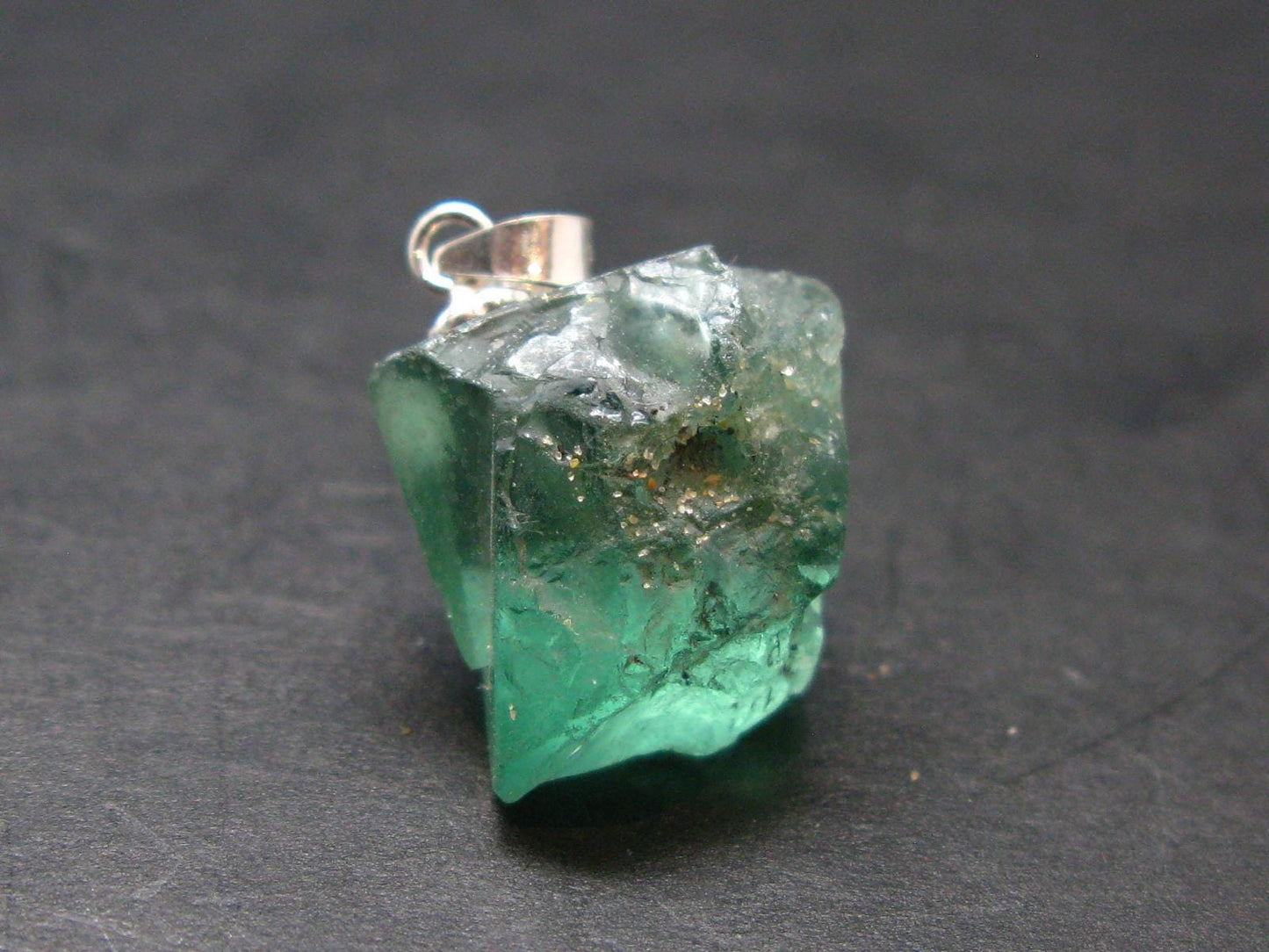 Rare!! Emerald Green Fluorite Crystal Silver Pendant From UK - 4.0 Grams - 0.8"