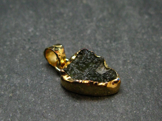 Moldavite Tektite Gold Plated Silver Pendant from Czech Republic - 0.8" - 0.97 Grams