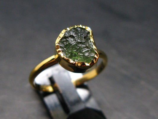 Moldavite Gold Plated Silver Ring - Size 9 - 2.10 Grams