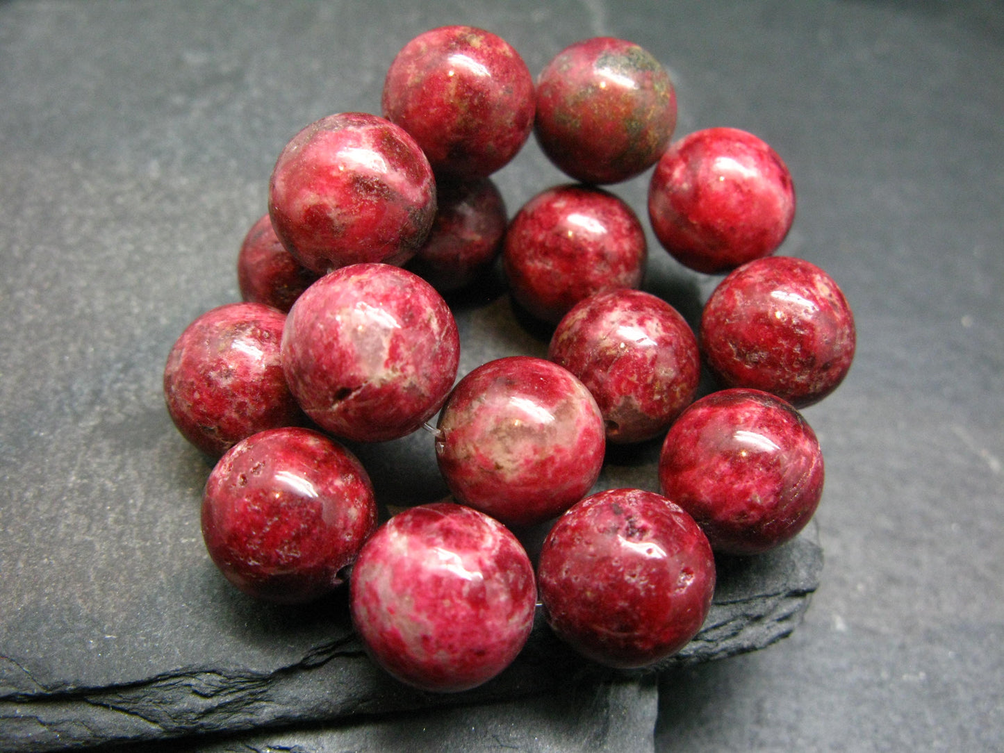 Thulite Genuine Bracelet ~ 7 Inches ~ 12mm Round Beads