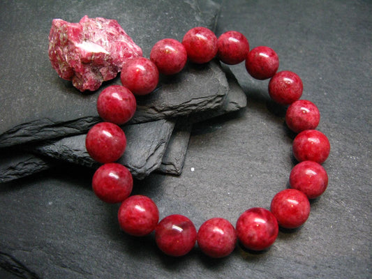 Rhodonite Gem Genuine Bracelet ~ 7 Inches ~ 12mm Round Beads