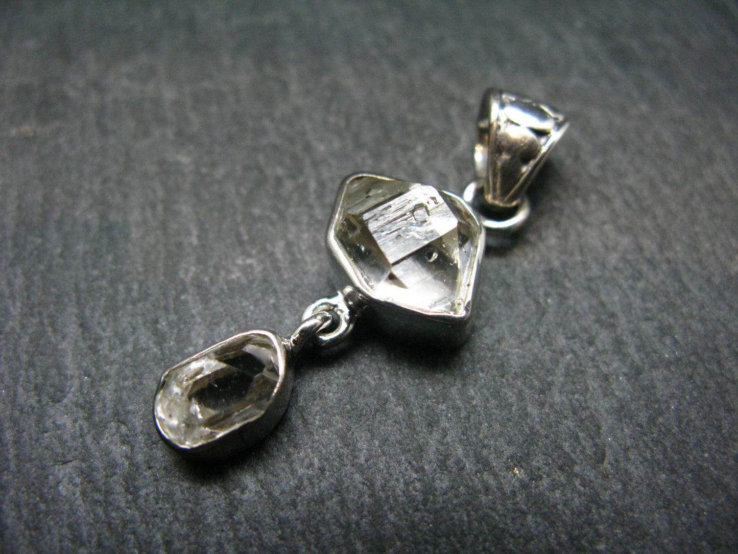 Fine Natural Herkimer Diamond Silver Pendant From New York - 1.5" - 5.34 Grams