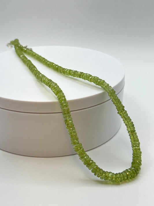 Peridot Rondelle Beaded Necklace | Sterling Silver, August Birthstone