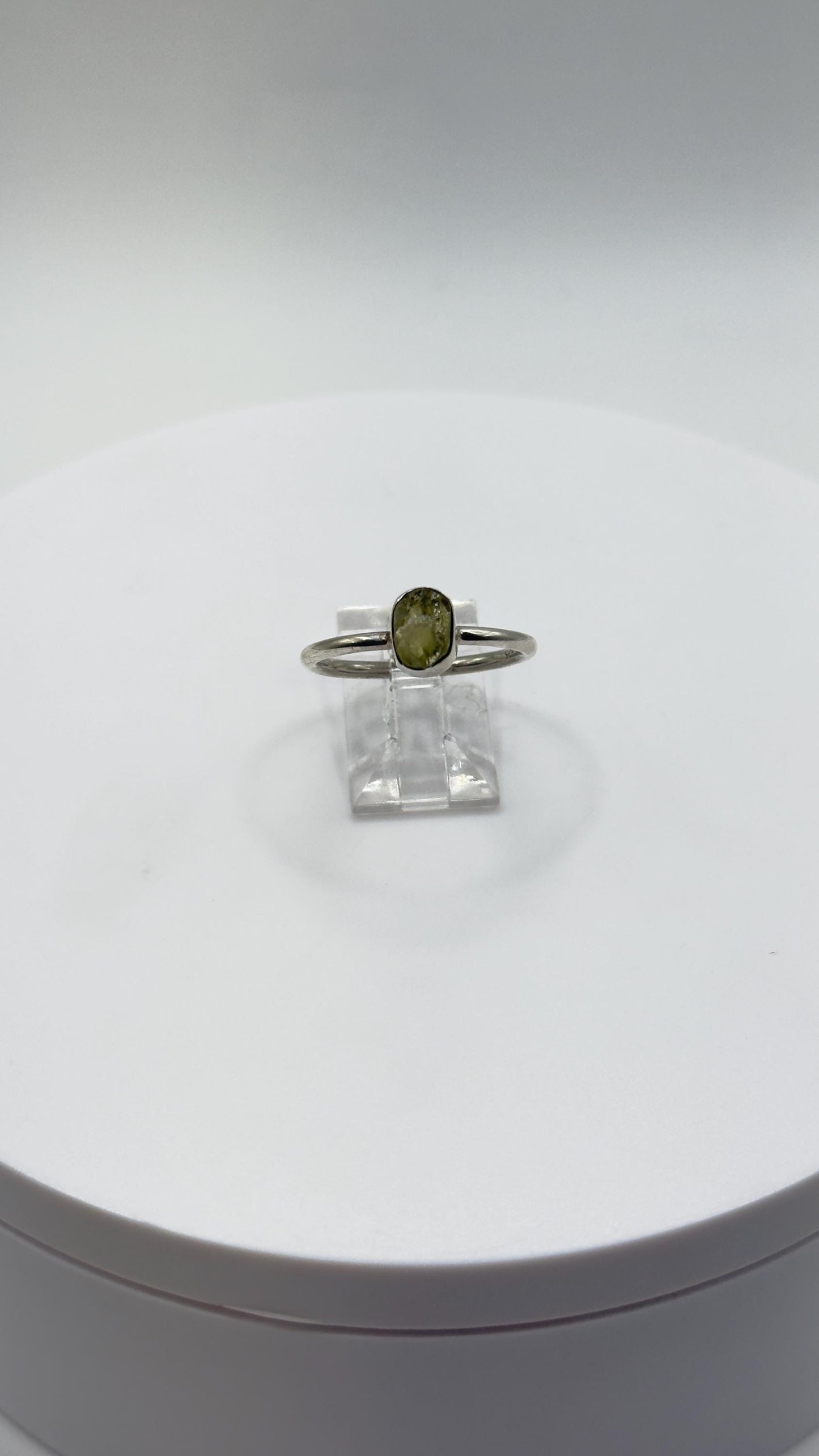 Raw Chrysoberyl Ring Green Yellow Gemstone Silver Minimalist Crystal Unique Jewelry Gift - Sizes 8