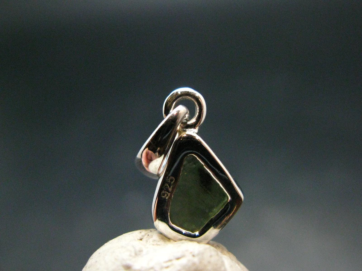 Moldavite Tektite Silver Pendant from Czech Republic - 0.7" - 0.81 Grams