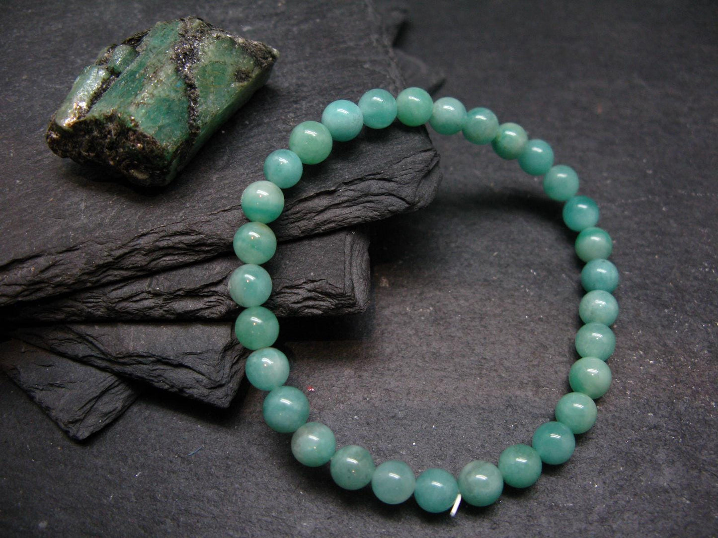 Emerald Gem Genuine Bracelet ~ 7 Inches ~ 6mm Round Beads