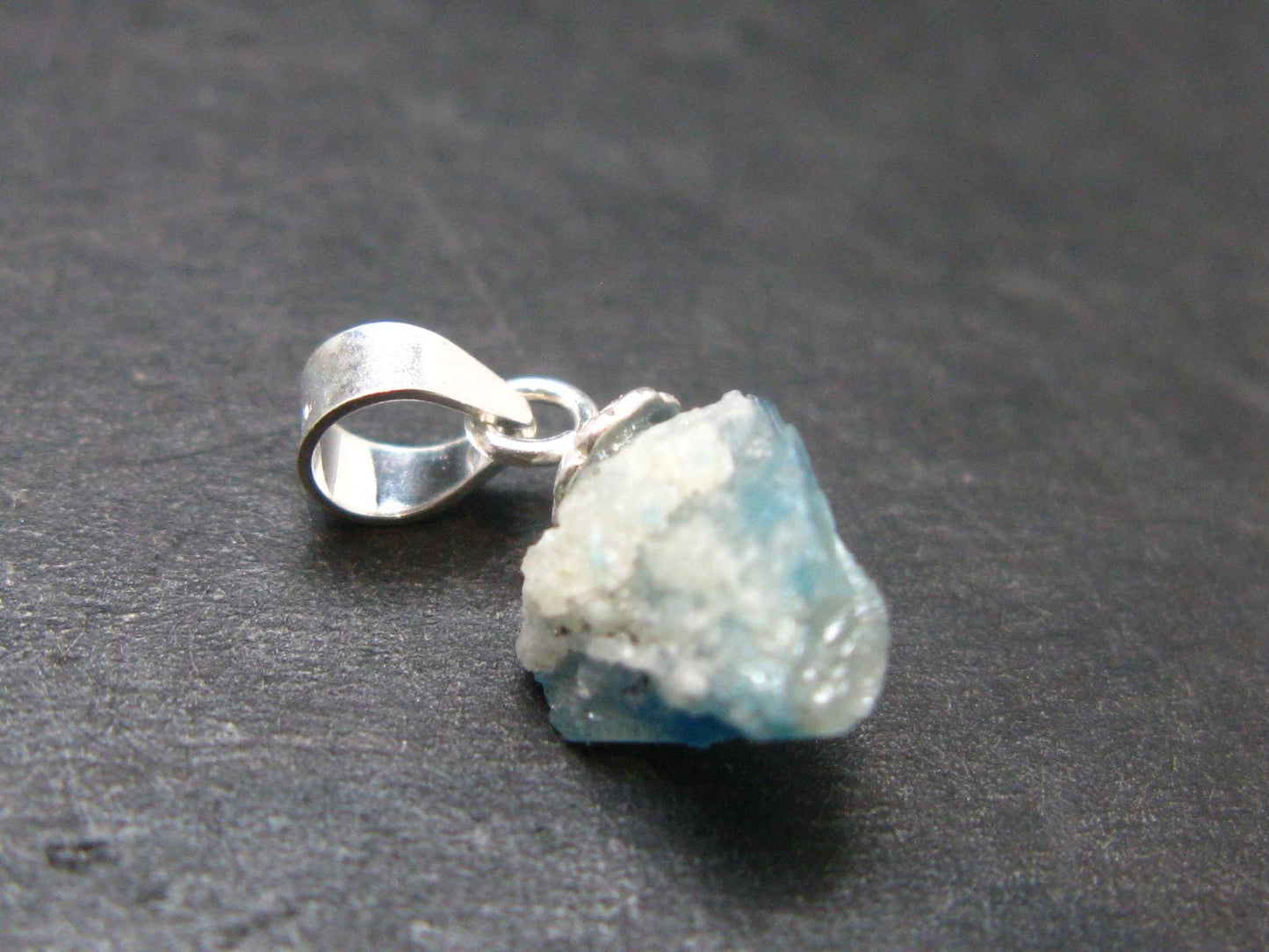 Rare Raw Blue Euclase Gem Crystal Silver Pendant from Zimbabwe - 0.5" - 0.57 Grams