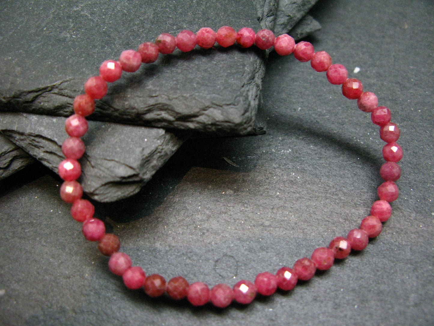 Rhodonite Gem Genuine Bracelet ~ 7 Inches ~ 4mm Round Facetted Beads