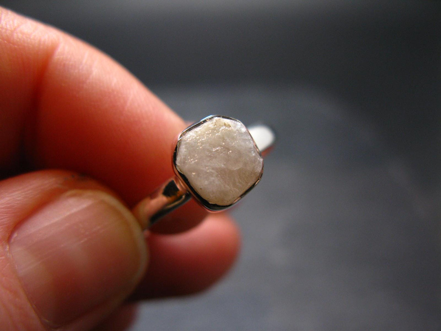 Very Rare White Cryolite 925 Silver Ring from Greenland - Size 8 - 2.0 Grams