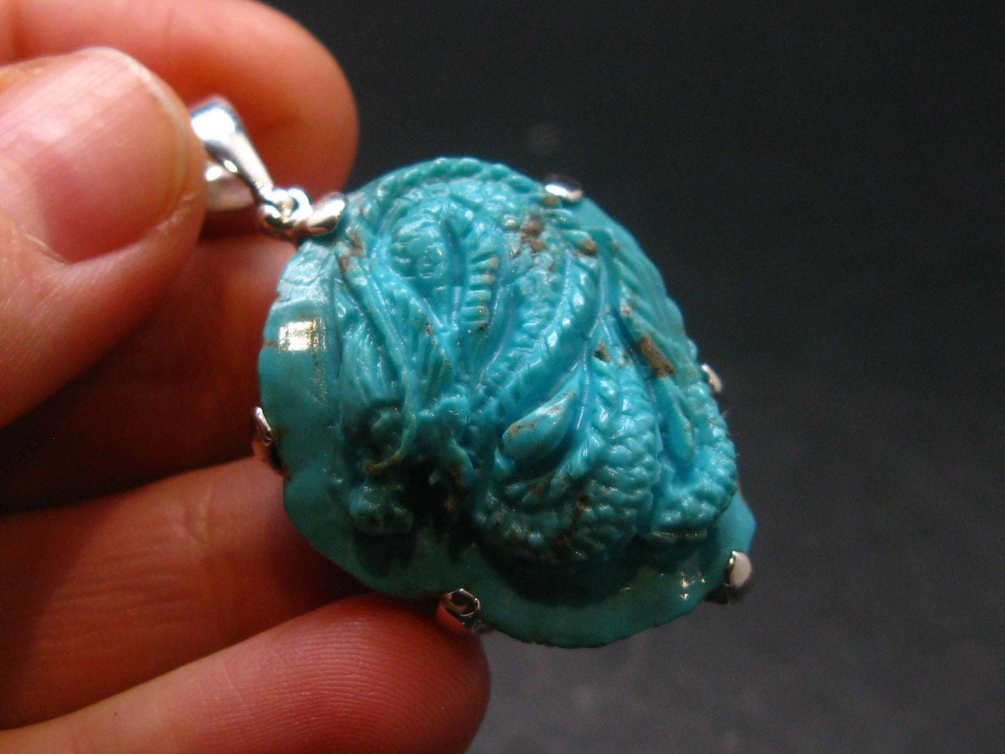 Turquoise Dragon Silver Pendant - 1.7" - 14.54 Grams