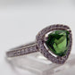 Green Helenite Trillion Halo Ring – Sterling Silver Gemstone Statement Ring