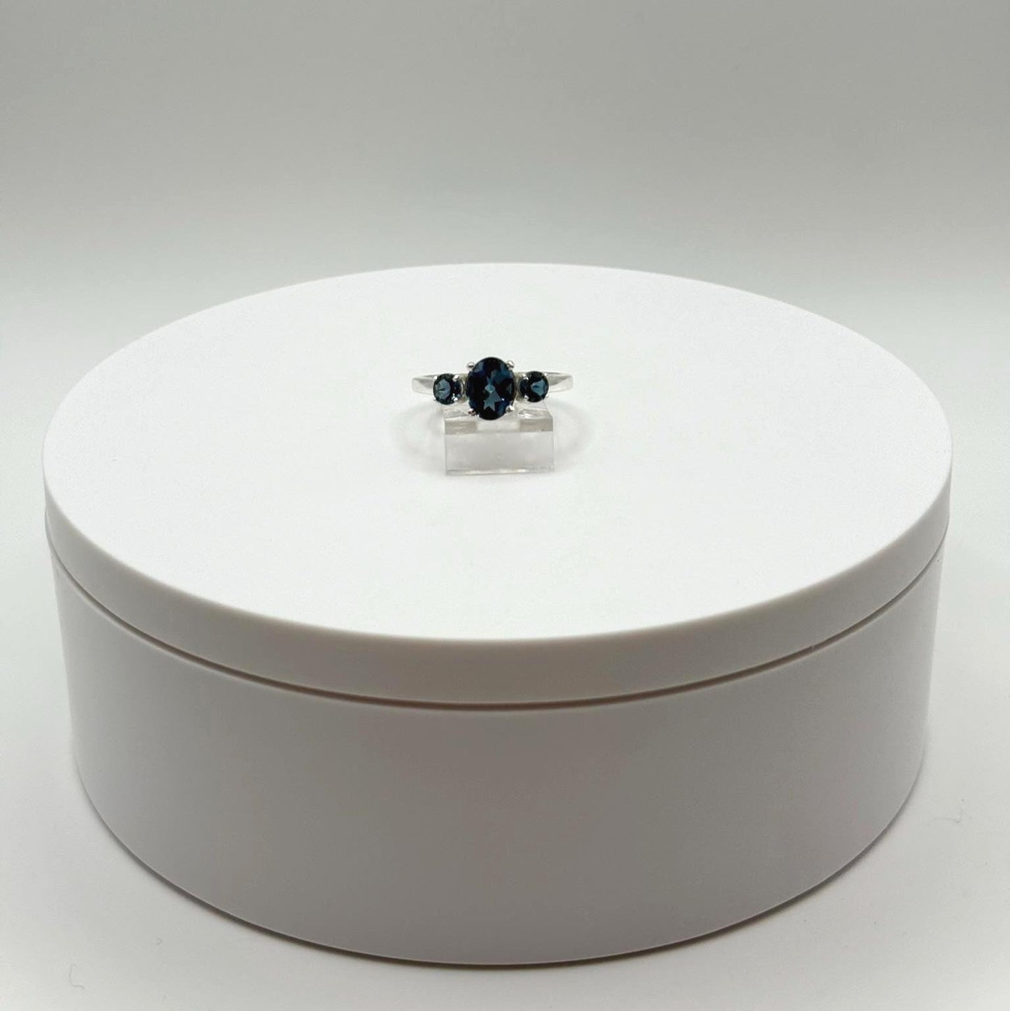 London Topaz Sterling Silver Ring – Deep Blue Three-Stone Design - Size 8