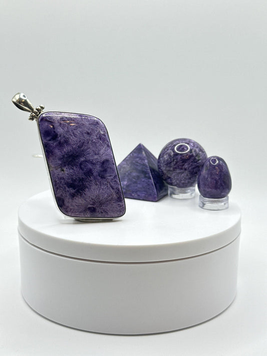 Charoite Sterling Silver Pendant – Modern Minimalist Design - 30.22 Grams