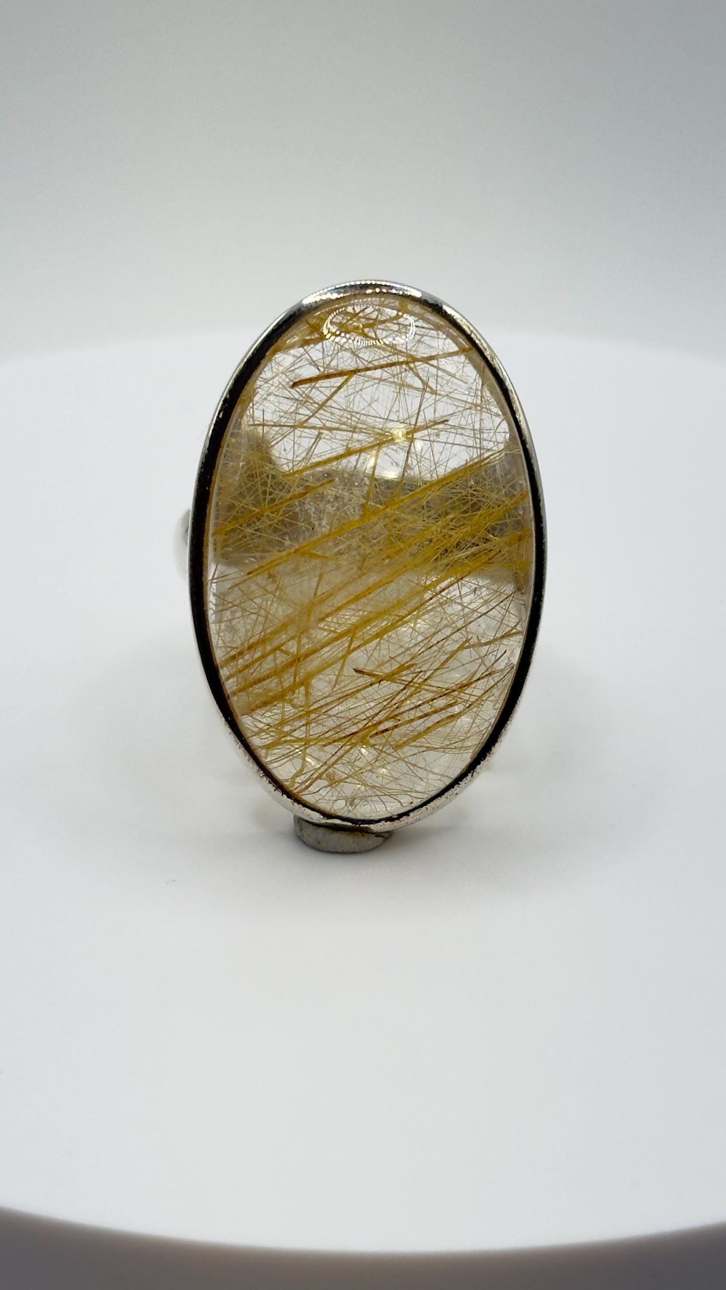 Golden Rutilated Quartz Ring – Oval Rutile Crystal Statement Ring - Size 8