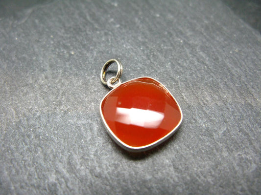 Gem from A Poem by Goethe!! Orange - Red Round Shape Carnelian Sterling Silver Pendant - 0.9"