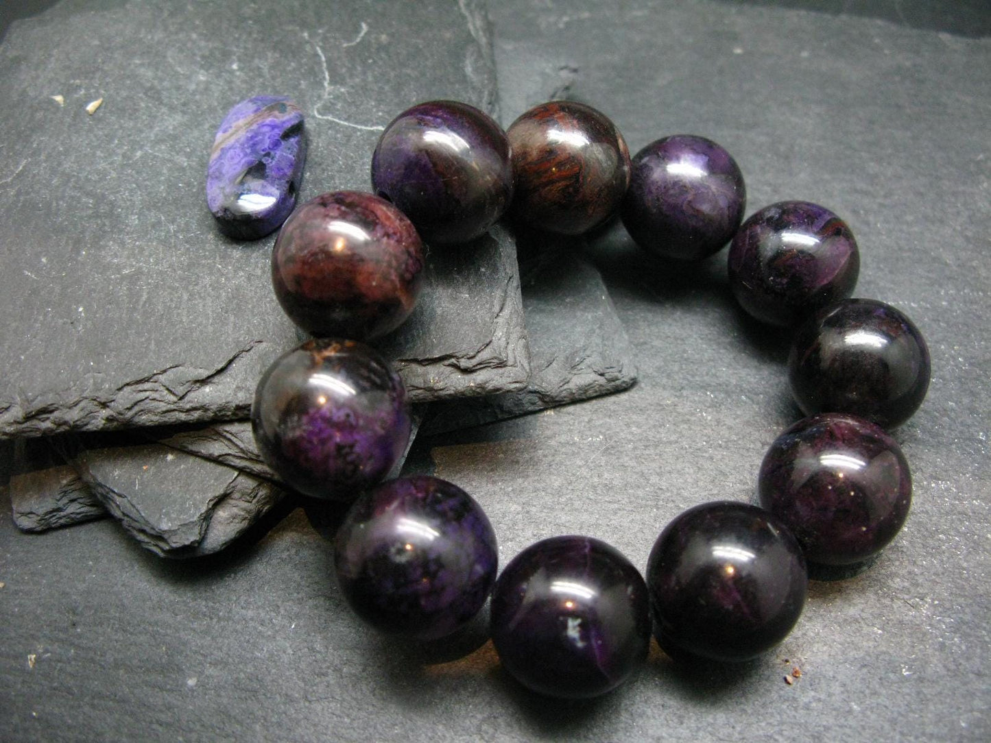Sugilite Genuine Bracelet ~ 7.5 Inches ~ 20mm Round Beads