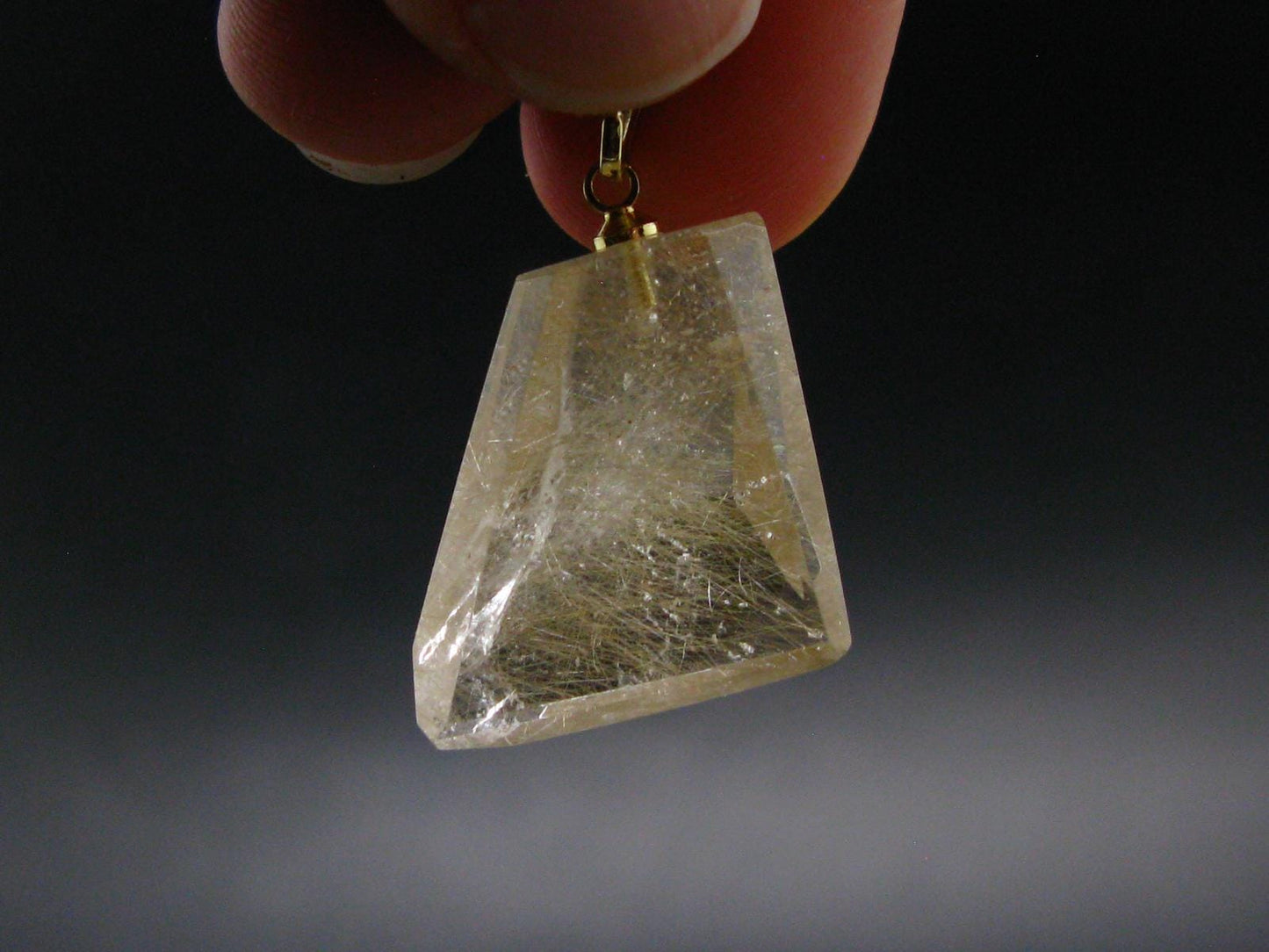 Rutilated Quartz Gold Plated Silver Pendant From Brazil - 1.1" - 4.46 Grams