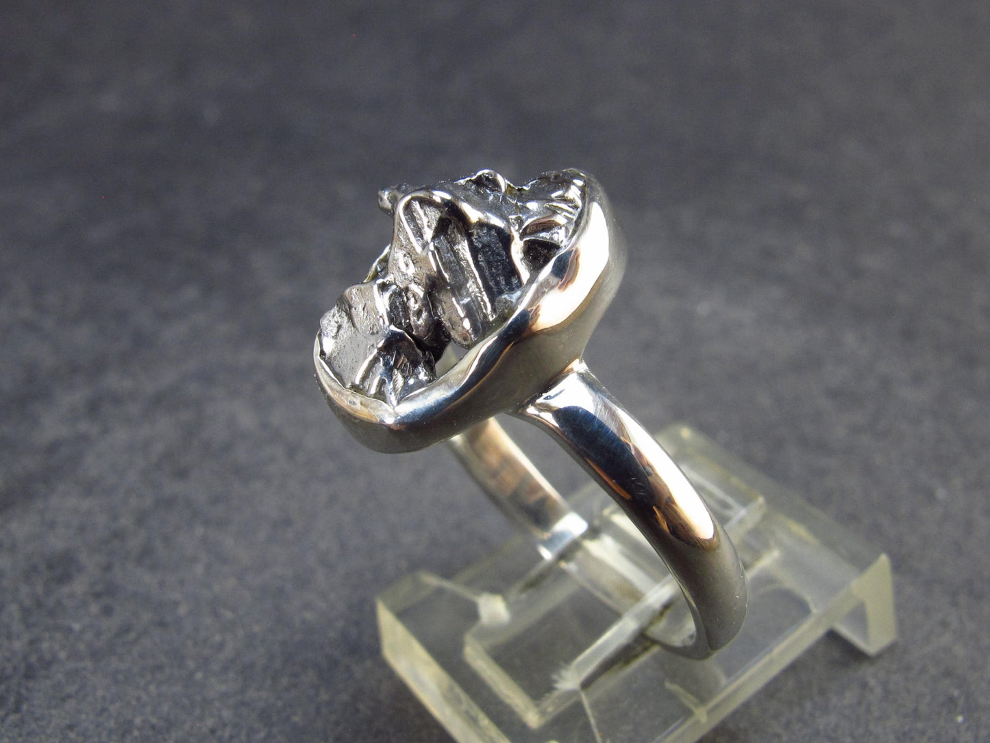 Large Meteorite Campo Del Cielo Sterling Silver Ring from Argentina - 3.77 Grams - Size 8