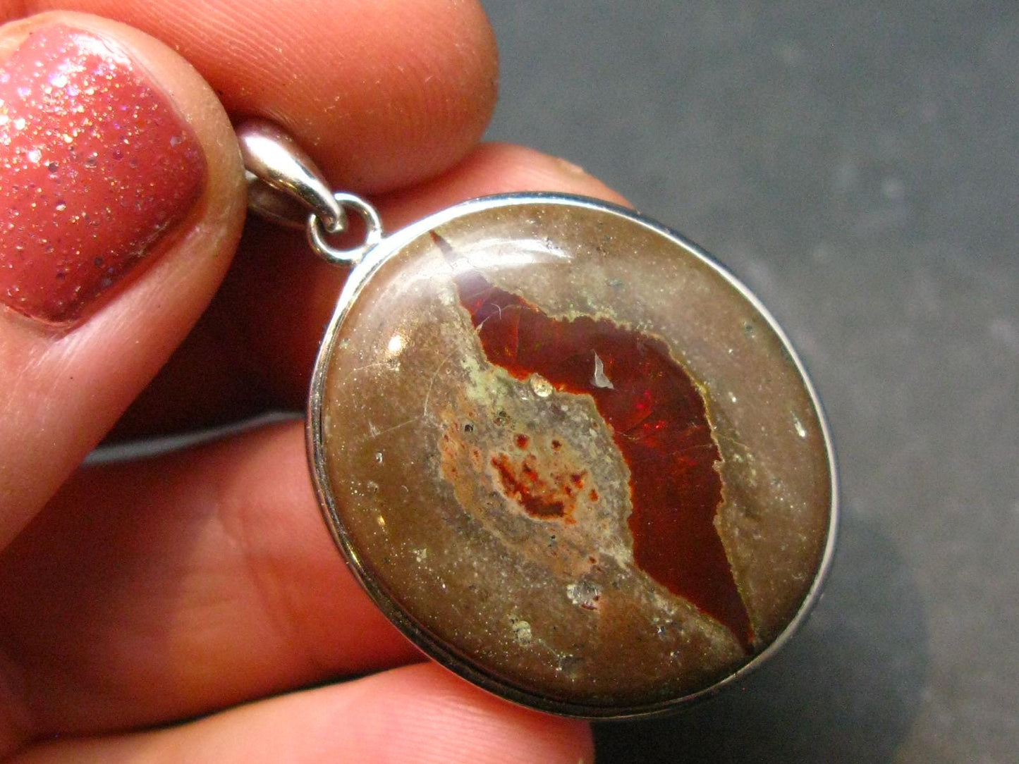 Fire Opal Sterling Silver Pendant From Mexico - 1.4" - 5.68 Grams