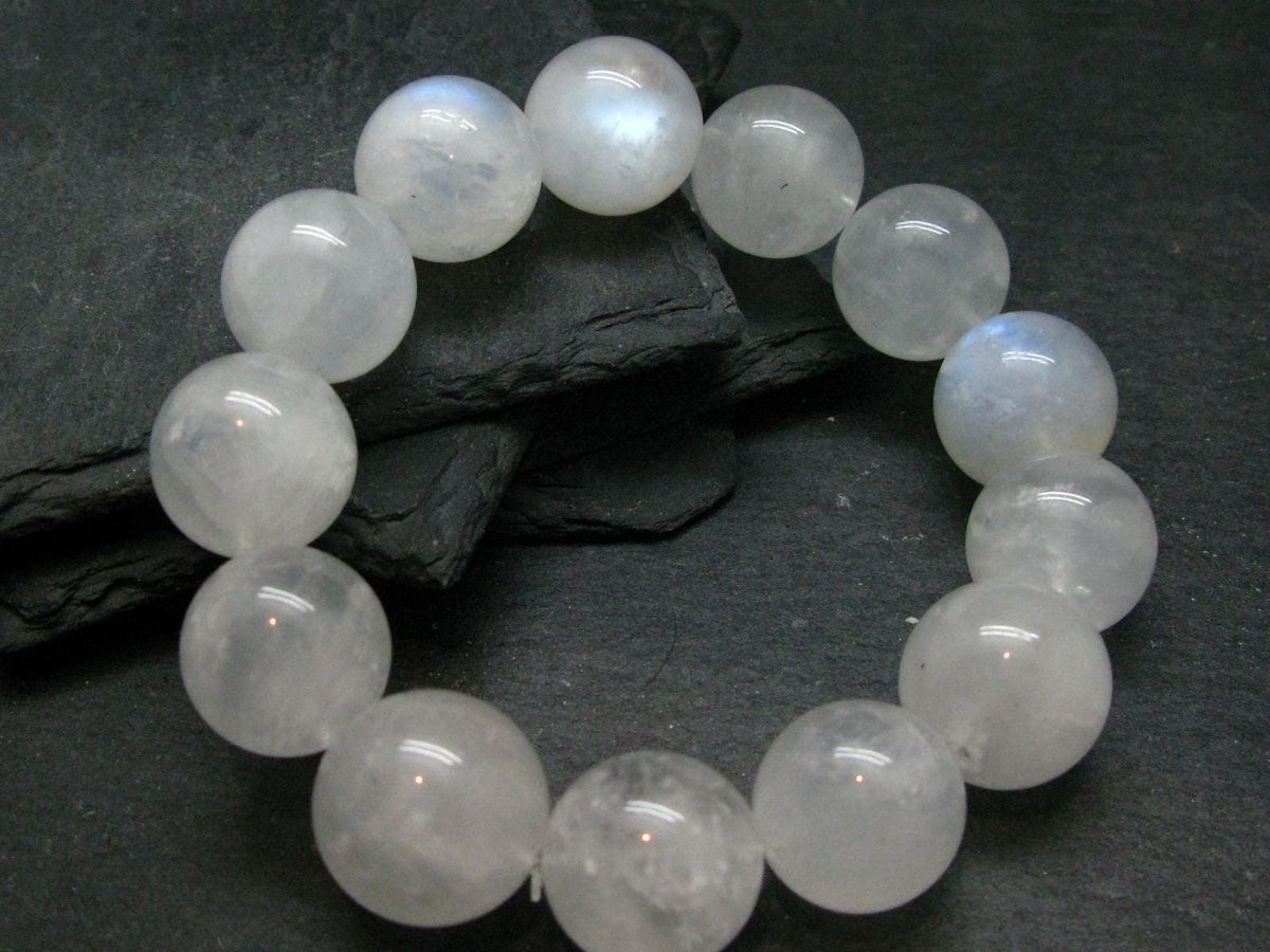 Moonstone Genuine Bracelet ~ 7.5 Inches ~ 20mm Round Beads