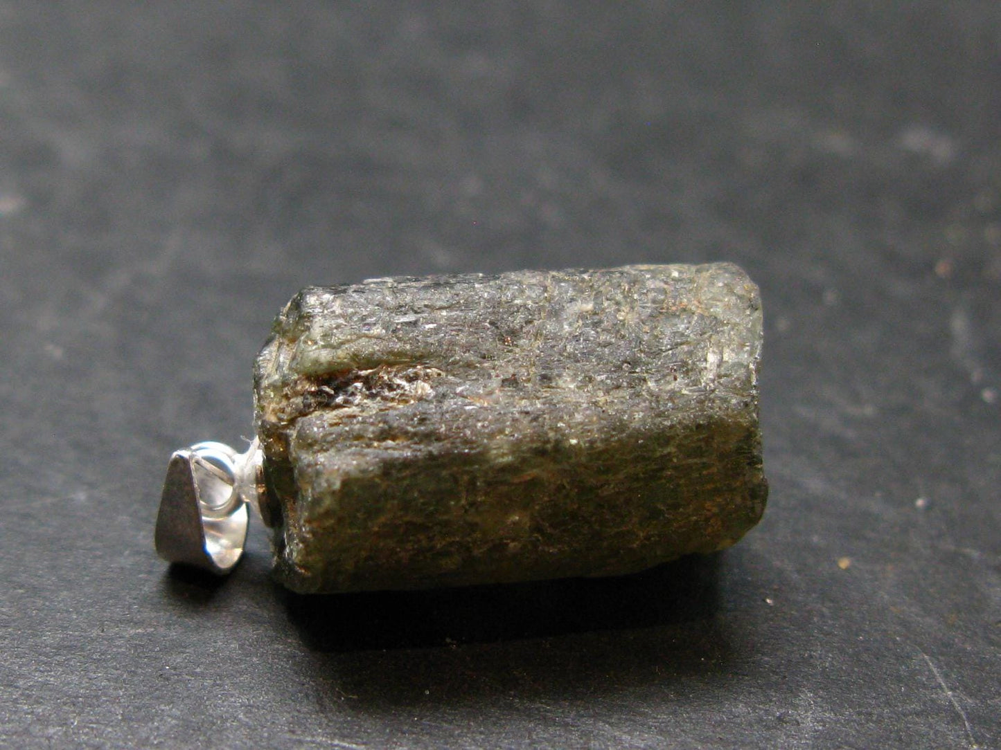 Extremely Rare Raw Gem Green Kornerupine Silver Pendant Crystal From Tanzania - 5.09 Grams - 1.0"