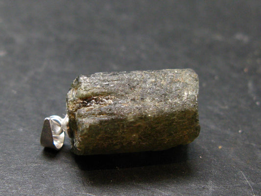 Extremely Rare Raw Gem Green Kornerupine Silver Pendant Crystal From Tanzania - 5.09 Grams - 1.0"