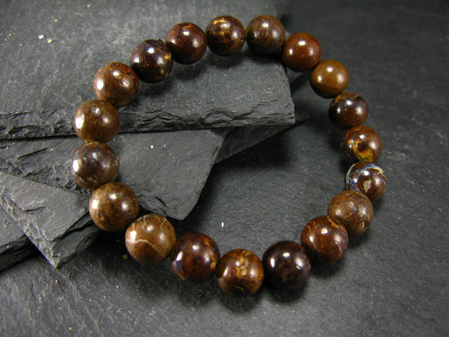 Boulder Opal Genuine Bracelet ~ 7 Inches ~ 10mm Round Beads