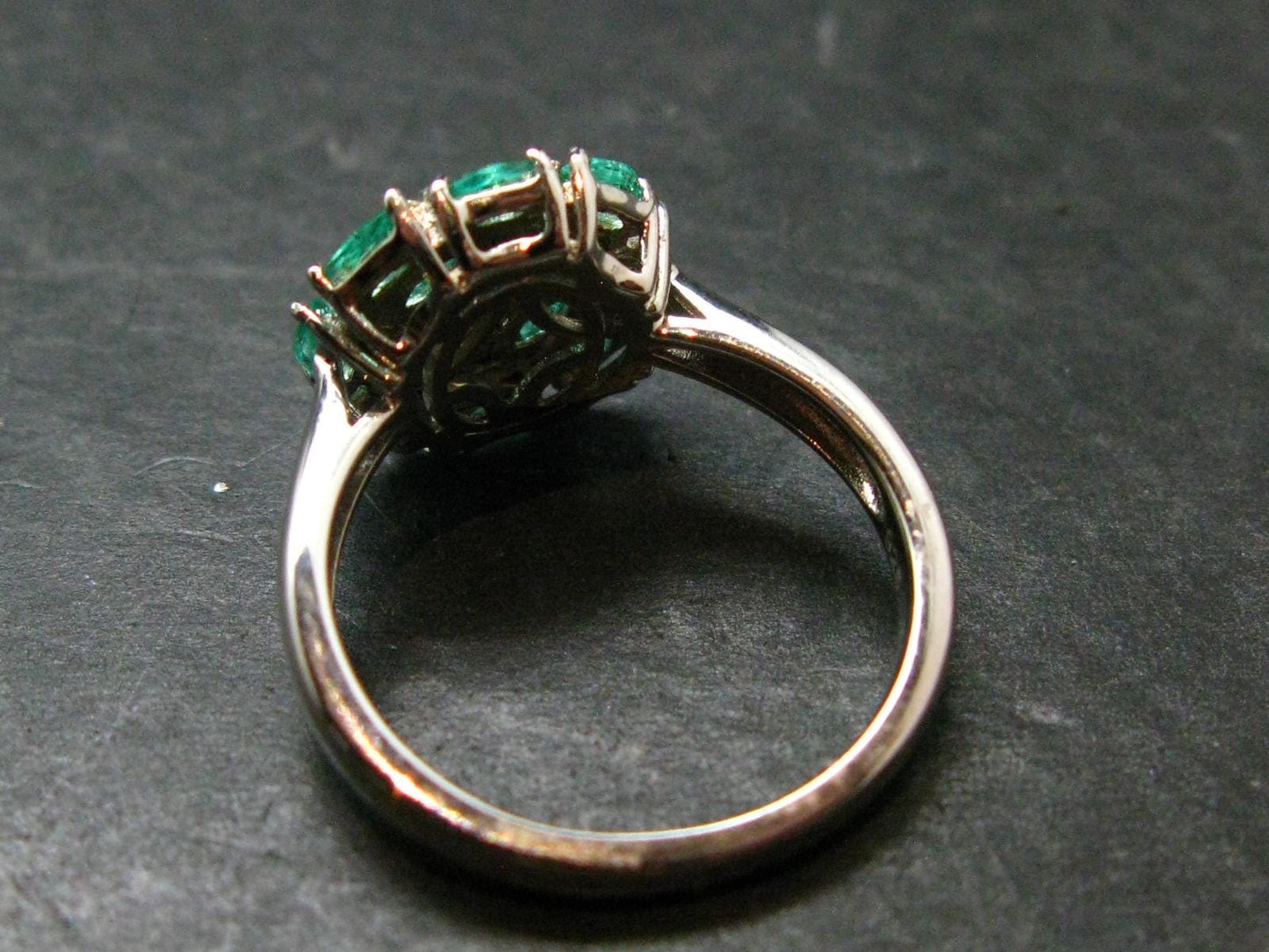 Emerald Faceted Silver Ring from Colombia - 3.40 Grams Total - Size 7
