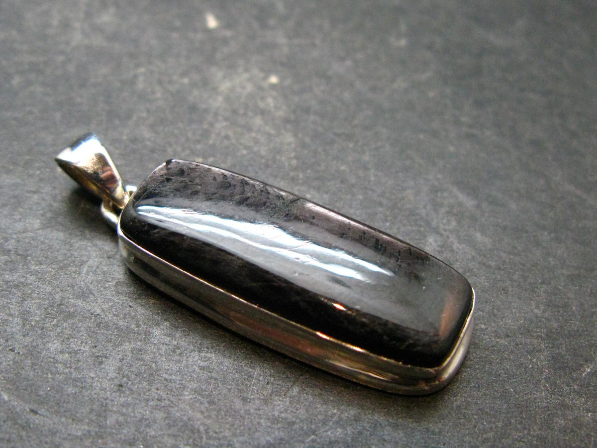 Tumbled Hypersthene Silver Pendant From Canada - 1.6"