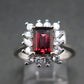 Natural Rectangular Faceted Red Garnet Rhodium Plated Sterling Silver Ring with CZ - Size 6.5
