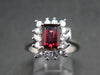 Natural Rectangular Faceted Red Garnet Rhodium Plated Sterling Silver Ring with CZ - Size 6.5