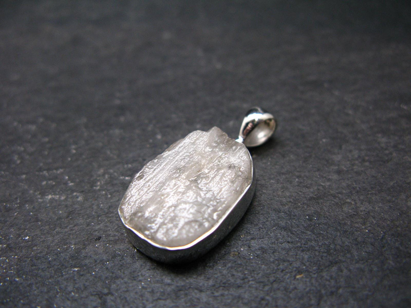 Raw Rare Natrolite Crystal Silver Pendant From Russia - 1.0" - 2.83 Grams