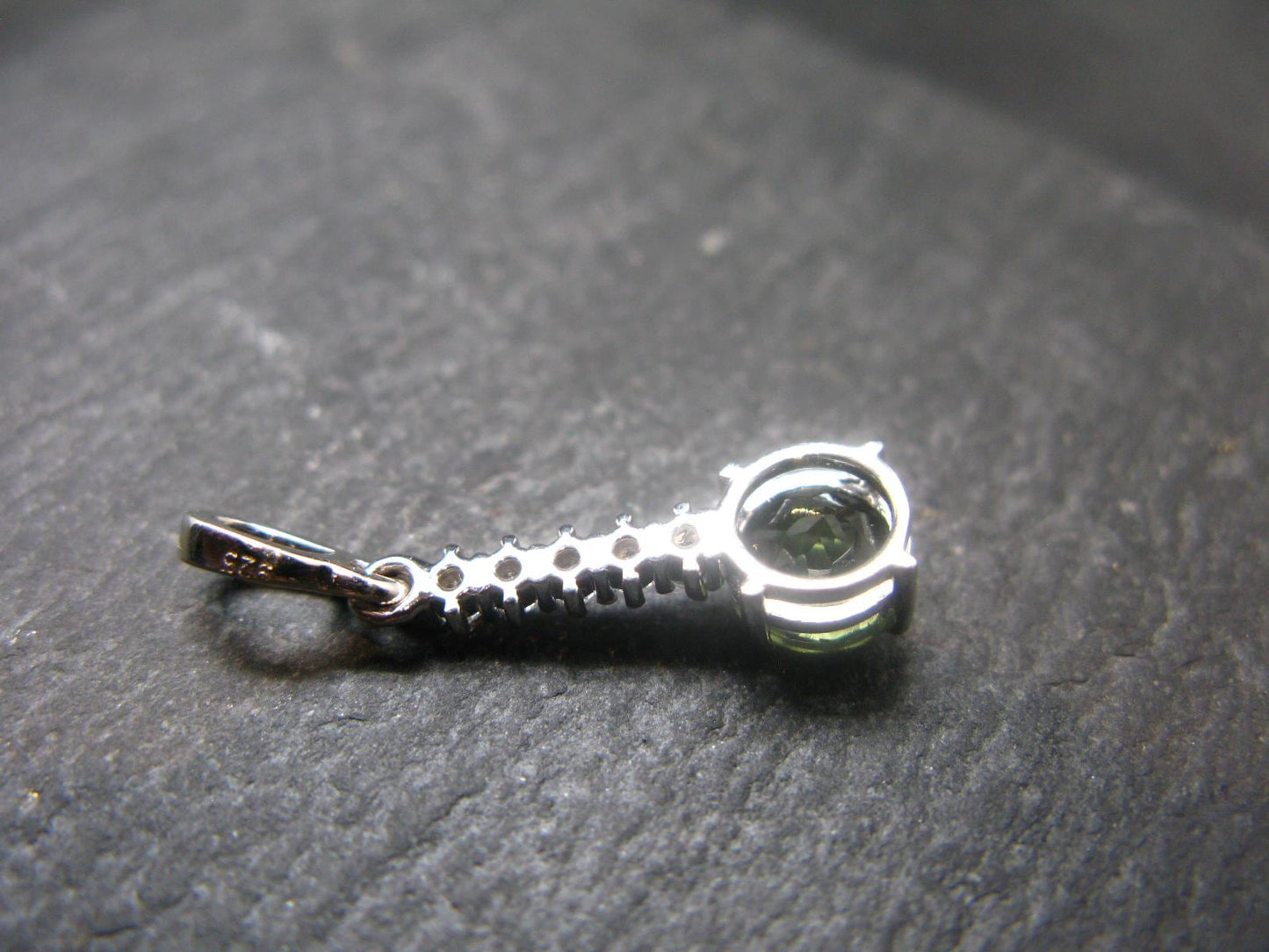 Moldavite Tektite Silver Pendant from Czech Republic - 1.0" - 1.33 Grams