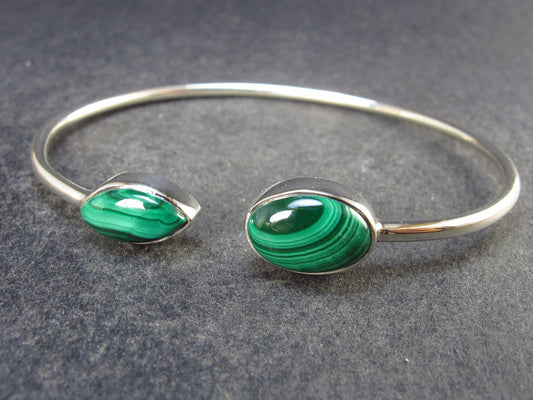 Beautiful Malachite Silver Bracelet - Size Adjustable - 5.86 Grams
