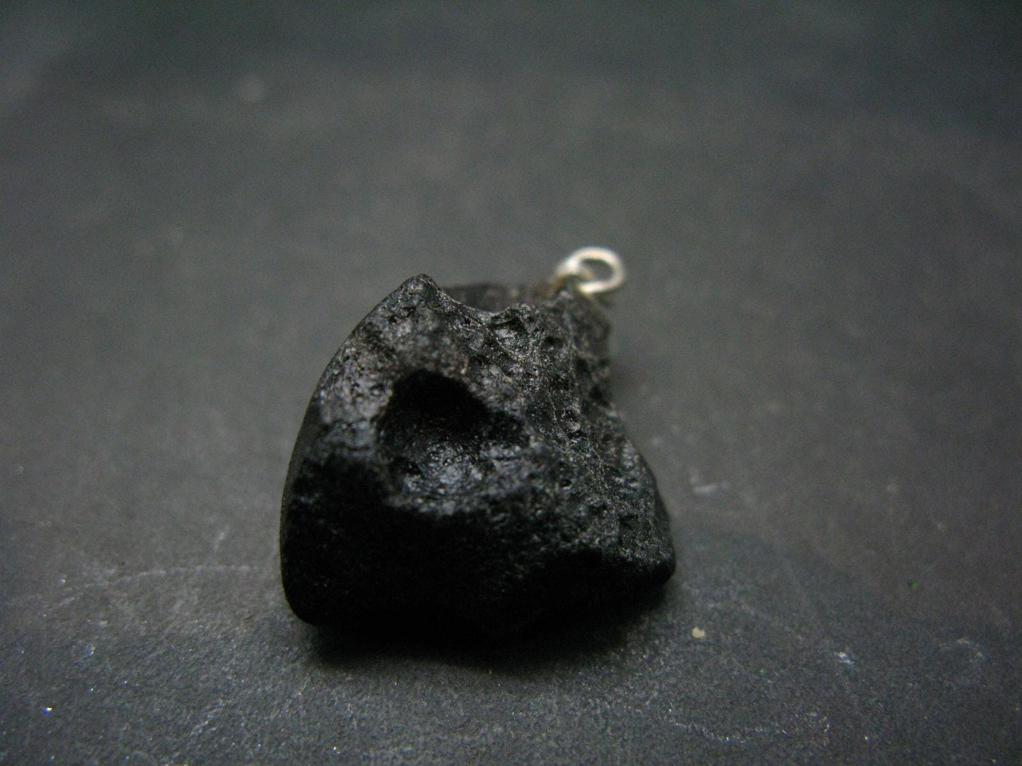 Tibetan Black Tektite Silver Pendant From Tibet - 1.2" - 3.74 Grams
