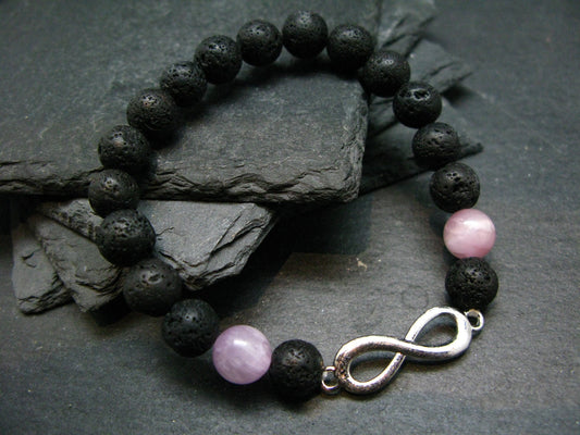 Kunzite & Lava Genuine Bracelet ~ 7 Inches ~ 8mm Round Beads