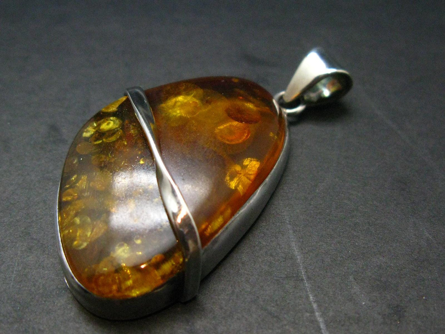 Natural Baltic Amber 925 Silver Pendant - 2.1"