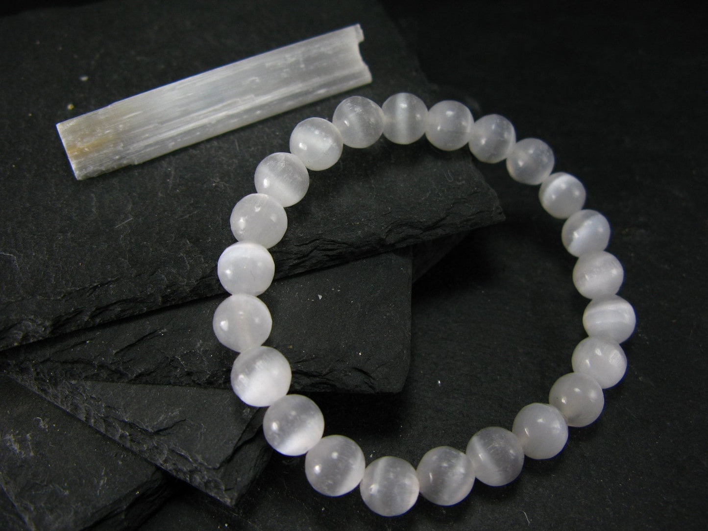 Selenite Genuine Bracelet ~ 7 Inches ~ 8mm Round Beads