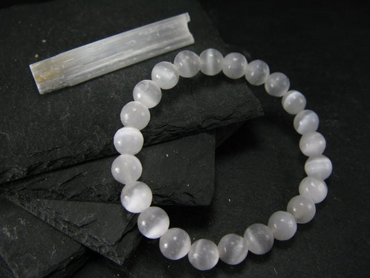 Selenite Genuine Bracelet ~ 7 Inches ~ 8mm Round Beads