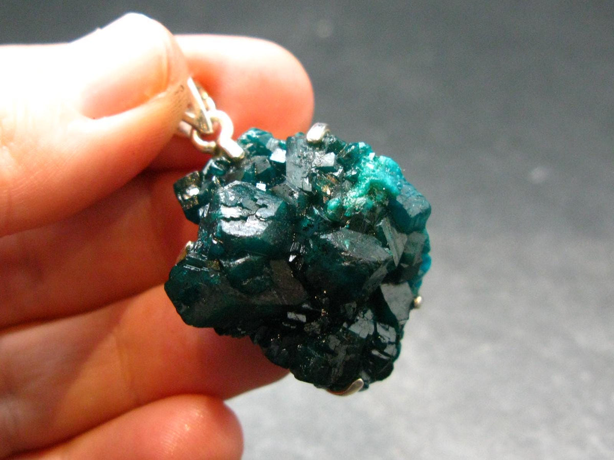 Dioptase Crystal Silver Pendant from Congo - 15.0 Grams - 1.6"