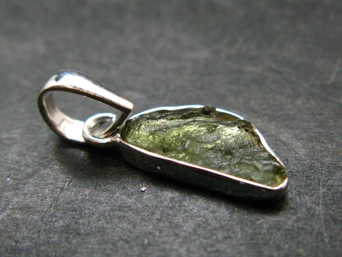Moldavite Tektite Silver Pendant from Czech Republic - 1.0" - 1.08 Grams