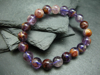 Cacoxenite in Amethyst Genuine Bracelet ~ 7 Inches ~ 10mm Round Beads