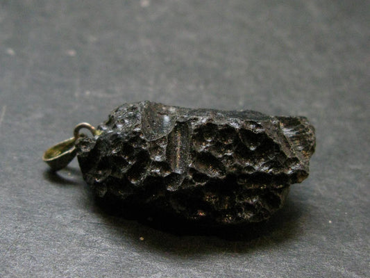 Tibetan Black Tektite Silver Pendant From Tibet - 1.4" - 5.46 Grams