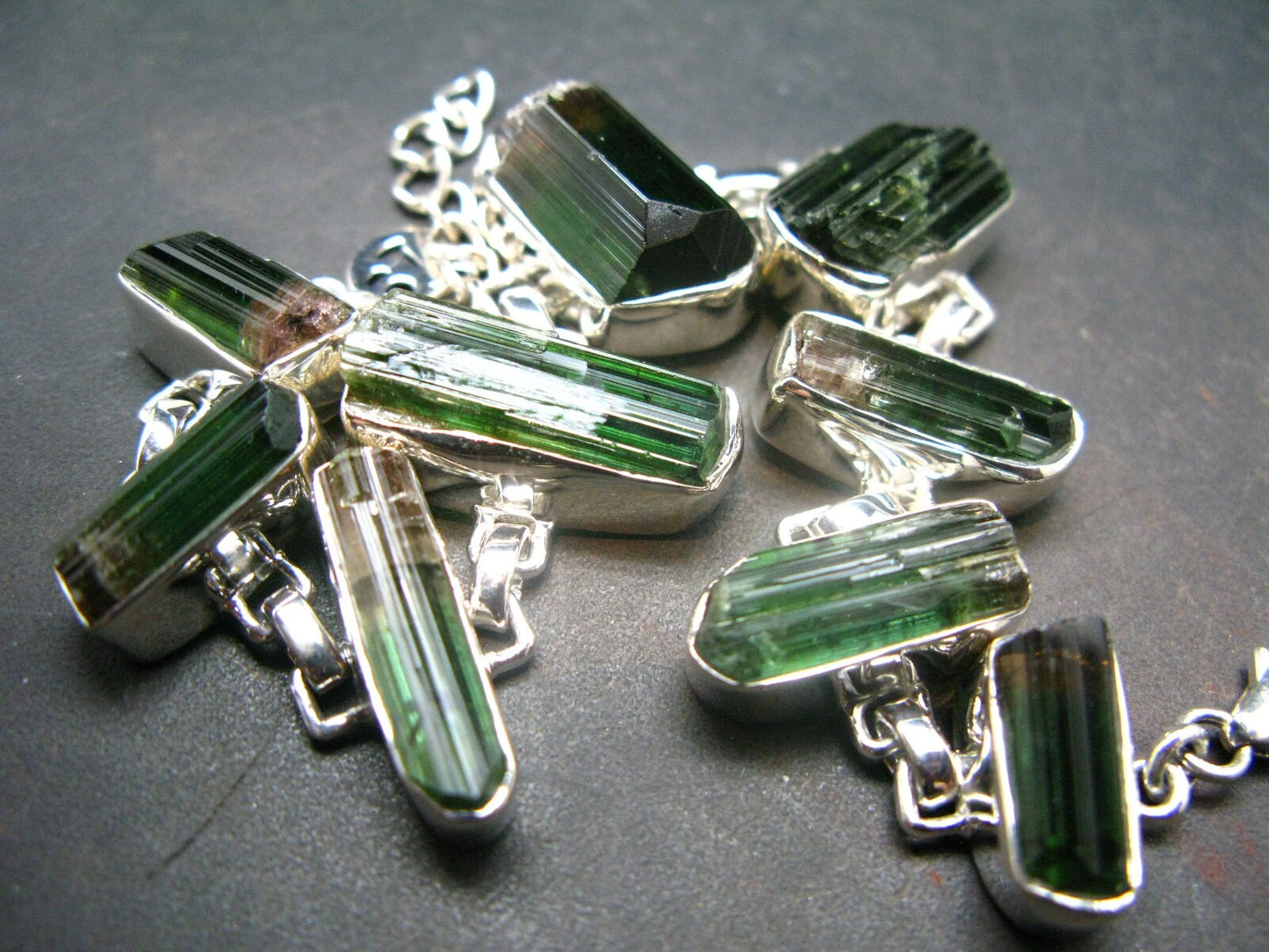 Watermelon Tourmaline Silver Bracelet From Brazil- 7" - 25.4 Grams