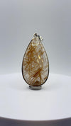 Golden Needle Quartz Teardrop Pendant – Natural Crystal Sterling Silver Jewelry