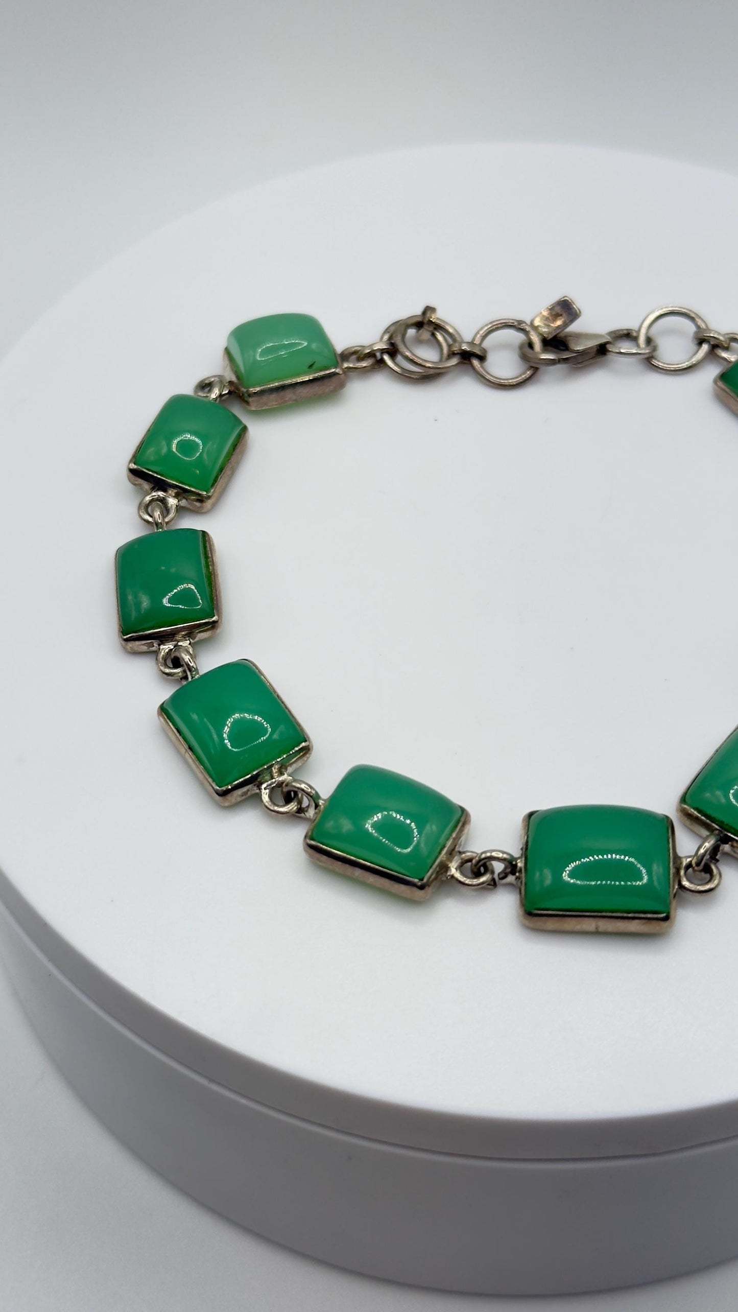 Natural Chrysoprase Link Bracelet – Green Square Gemstone Jewelry - Weight 21.11 g