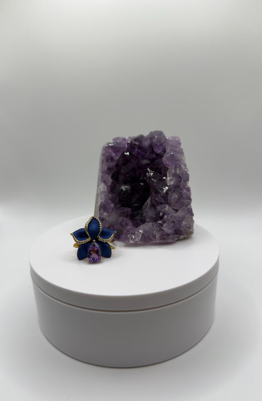 Natural Amethyst Ring – Sterling Silver with 14k Gold Plating – Flower Gemstone Ring – Crystal Jewelry – Elegant Statement Piece - Size 8.5
